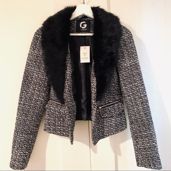 G by Guess Jackets & Blazers - NWT G by Guess Black White Tweed Fur Blazer